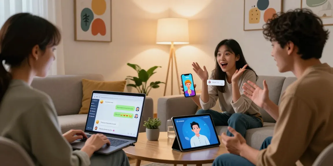 Engaging scene of users chatting with hot chat ai avatars on digital devices, showcasing vibrant conversation dynamics.