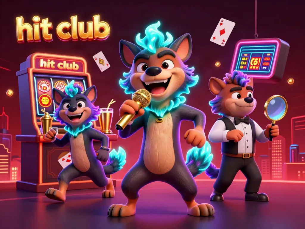 Experience the vibrant excitement of hit club casino with animated hyenas as entertainers, featuring rich gaming elements.