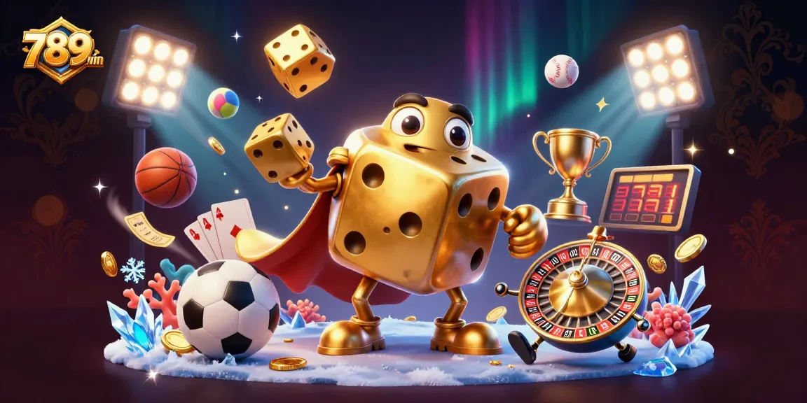 Engage with 789win's vibrant gaming scene featuring dynamic golden dice and sports balls.