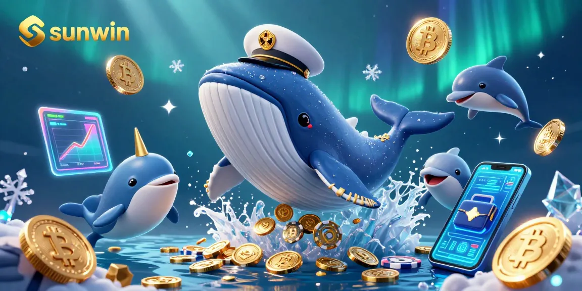 Engage with sunwin's vibrant casino world featuring a whimsical whale and cryptocurrency elements.