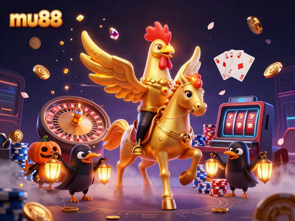 Experience thrilling mu88 casino action with a golden rooster headless horseman and vibrant gaming elements.
