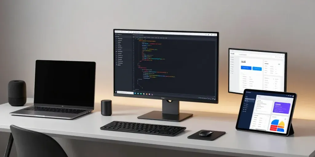 Buy .co.uk domain on a developer's workspace with coding and tech tools.