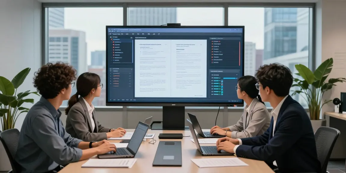Team collaborating on document fraud detection analysis with data visualizations in a modern office.