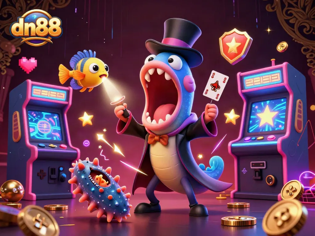 Experience the thrill of dn88 through a vibrant 3D magical casino illustration with interactive elements.