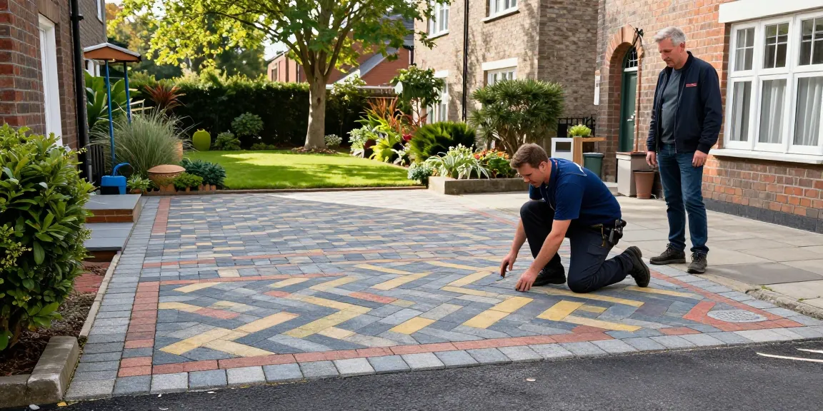 Dublin paving specialists working on a block paved driveway, showcasing quality materials and craftsmanship.