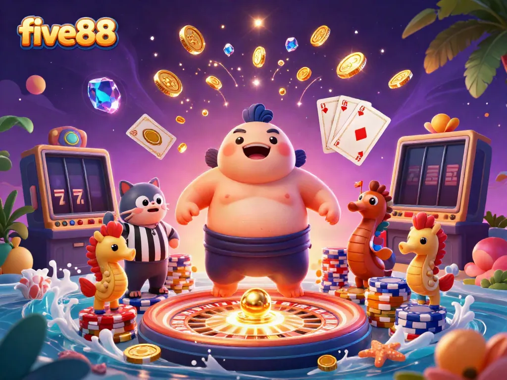 Join the excitement and win big at five88 with this animated underwater casino scene featuring thrilling games.
