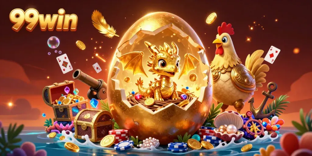 Experience thrilling gaming at 99win with a dazzling dragon and poker chips in a vibrant casino scene.