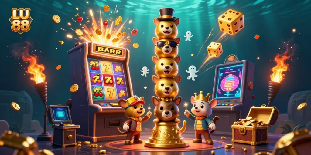 Experience the thrill of LU 88 with vibrant casino elements and an energetic gold totem scene.