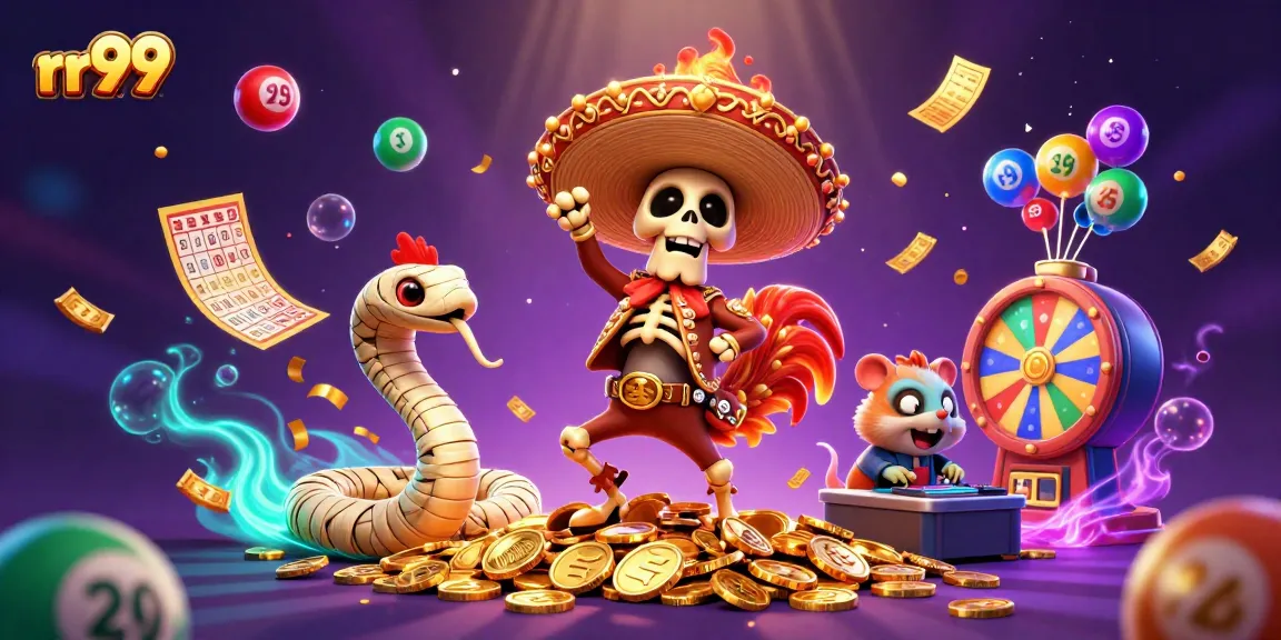 Experience exciting gaming wins at rr99 with vibrant characters and casino elements in a lively 3D illustration.