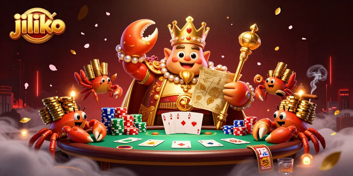 Engage thrilling gameplay at jiliko with the majestic crab emperor overseeing an exciting poker scene.
