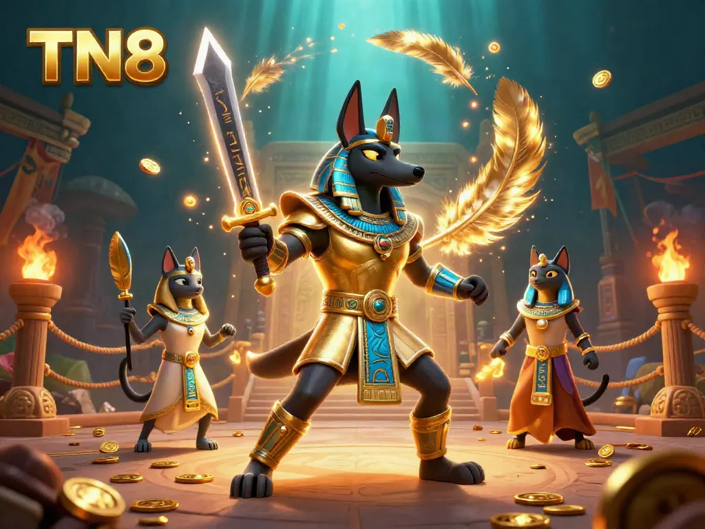Win big with TN88 in an animated casino duel featuring Anubis and Bastet!