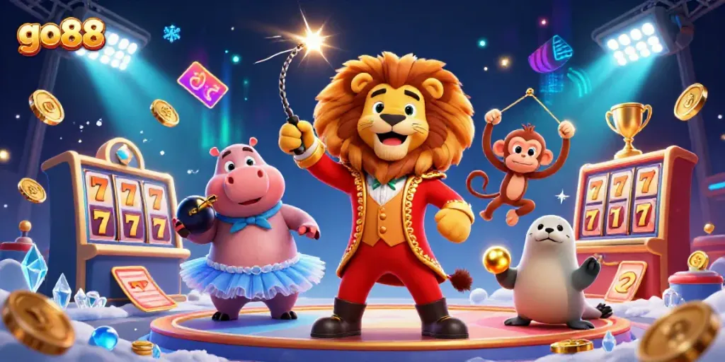 Engage in thrilling gameplay with the vibrant go88 casino, featuring playful characters and dynamic gaming elements.