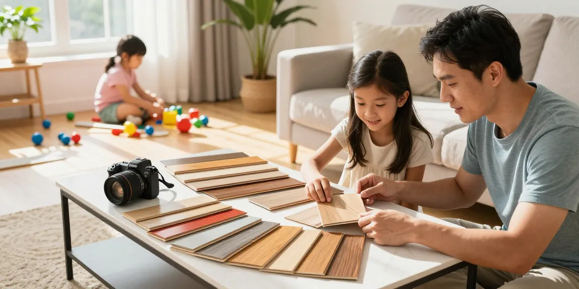 Complete guide to wood flooring decision-making with families choosing between laminate and engineered wood in bright living room.