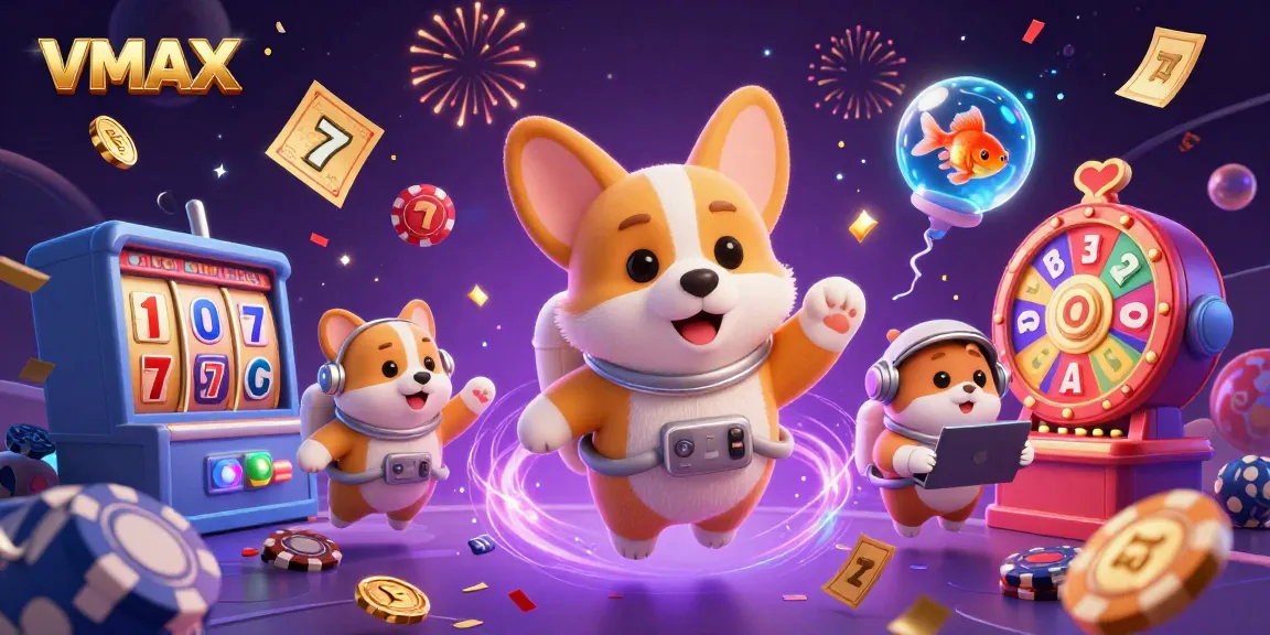 Experience the excitement of VMAX with a dynamic casino-themed illustration showcasing gaming elements.