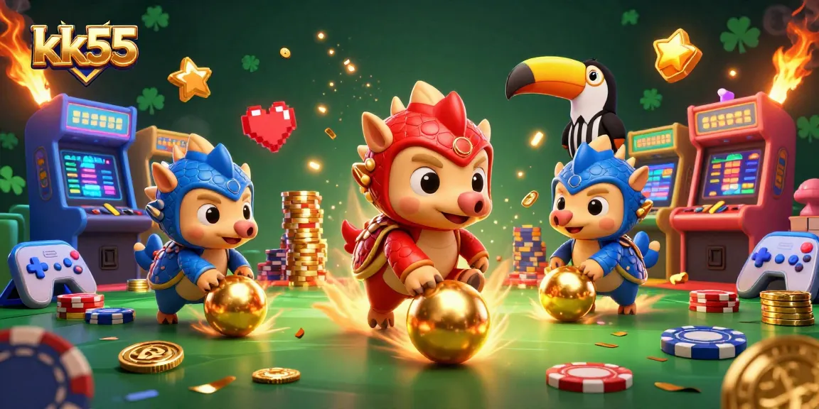 Engage with thrilling casino gameplay at kk55 featuring a competitive pangolin showdown amidst vibrant gaming elements.