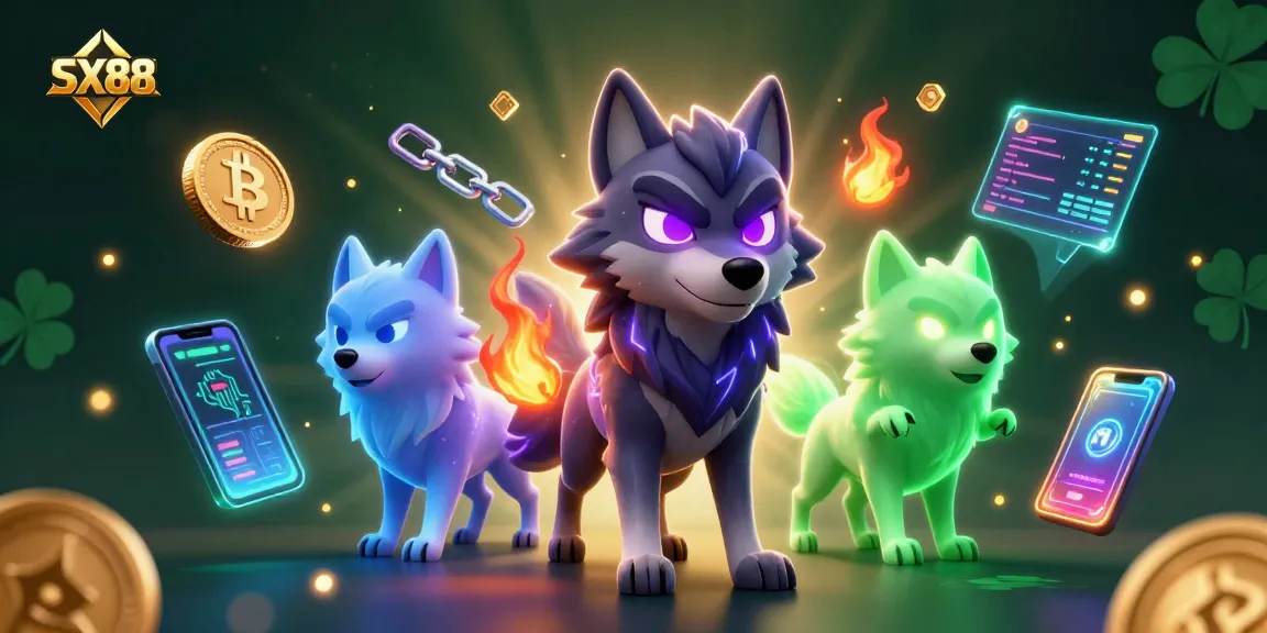 Experience the thrill of SX88 with animated characters and neon crypto elements in an enticing casino scene.