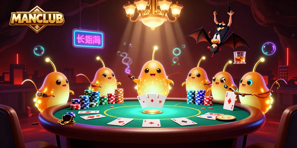 Engage with MANCLUB as glowing worms illuminate a vibrant underground casino scene.