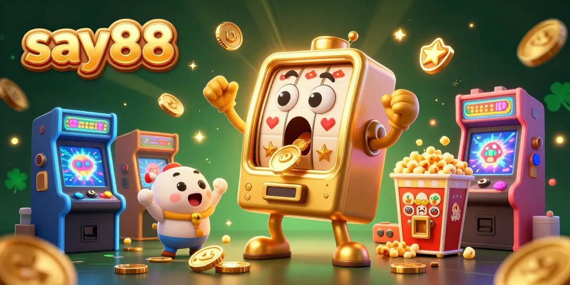 Experience the thrill of gambling with say88's enchanting golden slot machine winning coins in a vibrant casino world.