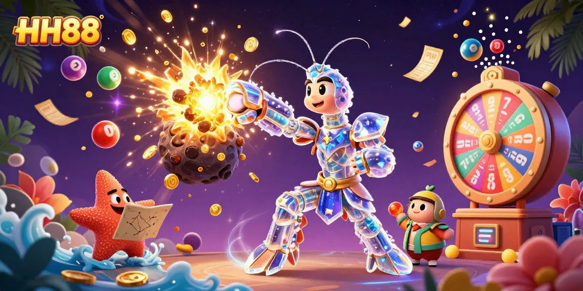 Engage with thrilling HH88 gambling experiences amidst golden coins and lottery action.