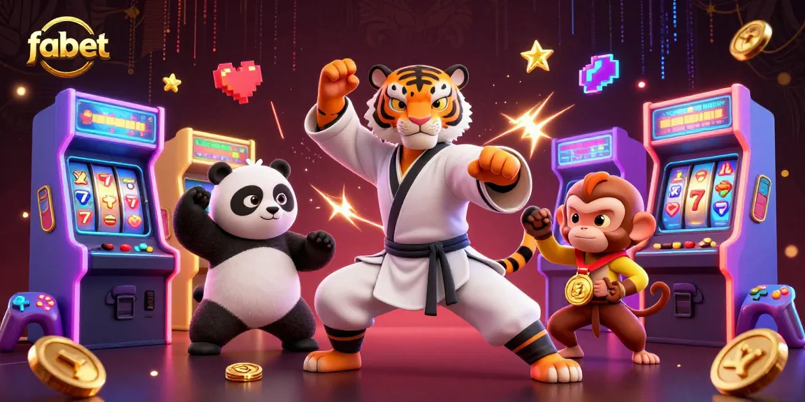 Experience the thrill of fabet with a playful 3D casino scene illuminated by vibrant slot game elements.