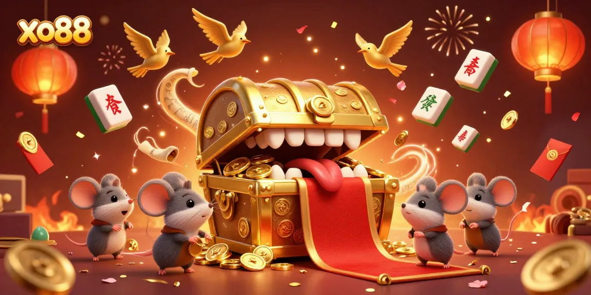 Experience the excitement of xo88 with a vibrant treasure chest scene full of gaming elements.