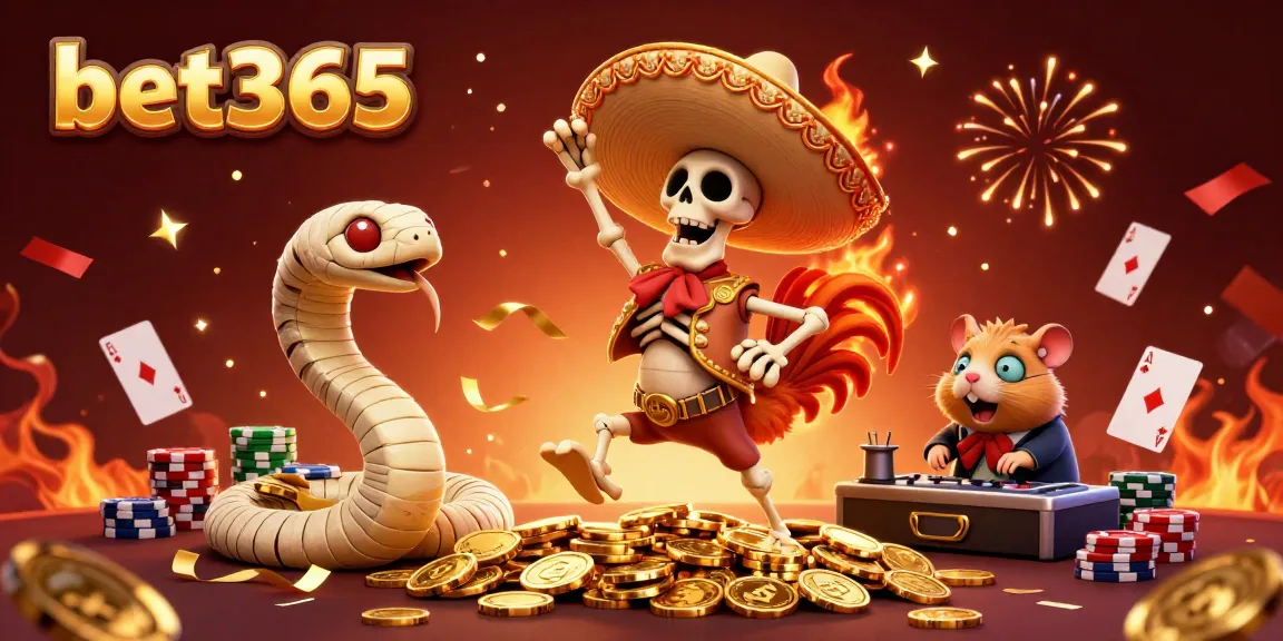 Experience the excitement of bet365 with dynamic 3D casino characters celebrating on a vibrant backdrop.