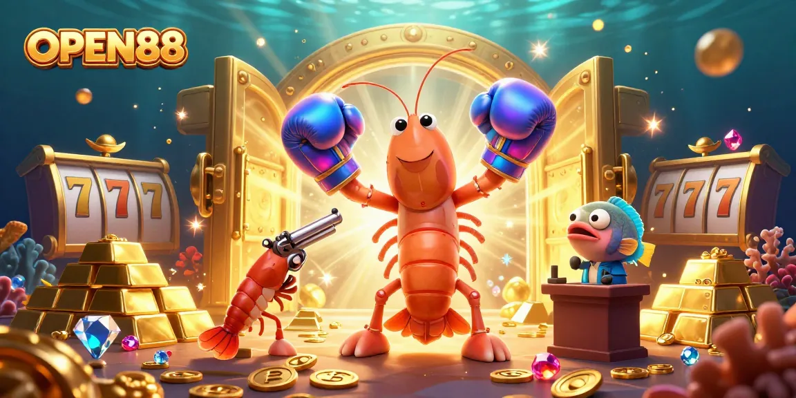 Play exciting games at OPEN88 with vibrant 3D creatures and dazzling treasures highlighting the casino experience.