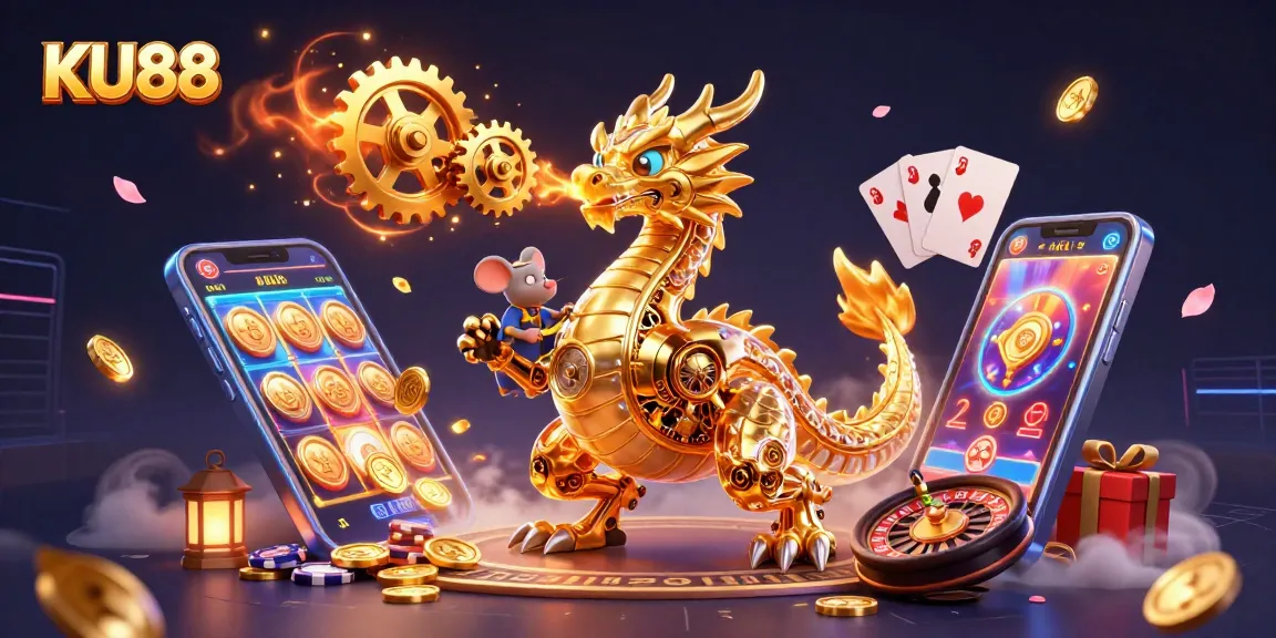 Engage with KU88 through an energetic 3D casino scene showcasing dynamic gameplay elements.