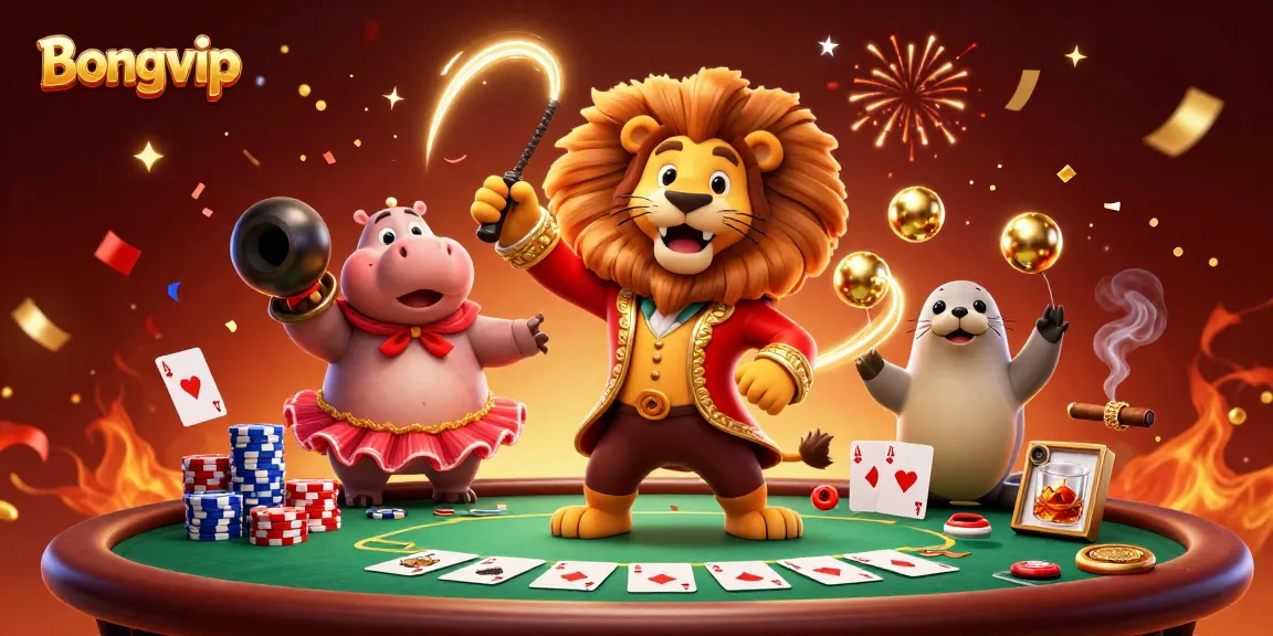 Bongvip engages in thrilling poker action with vibrant characters and dynamic gambling elements.