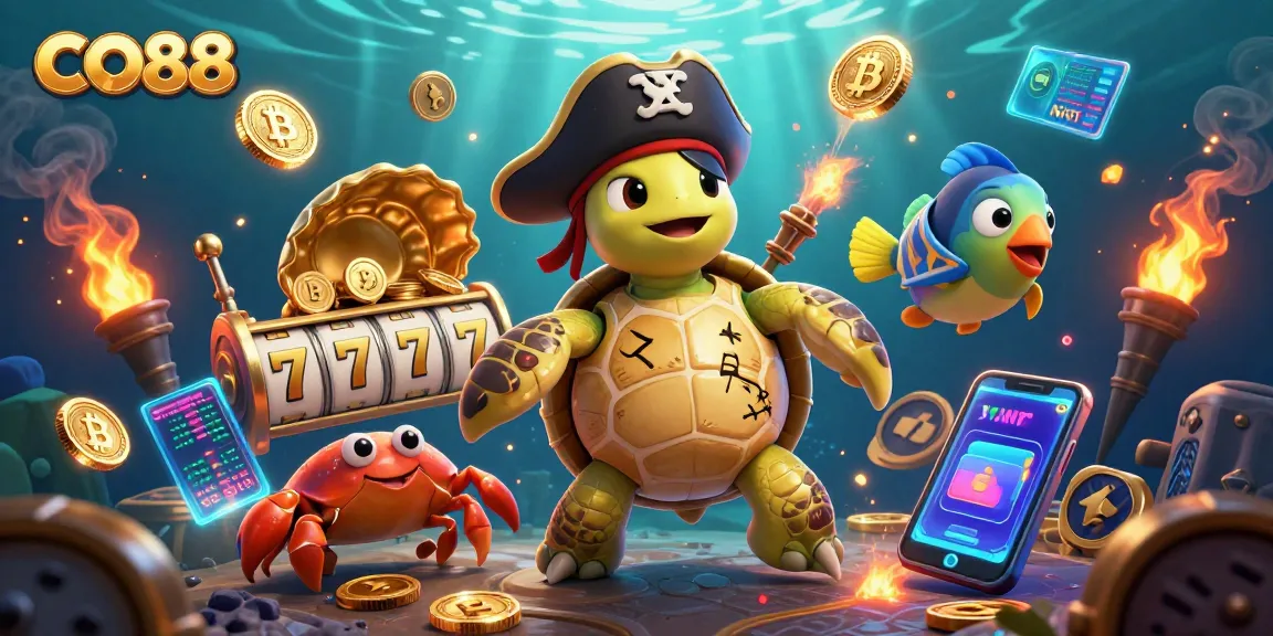 Engage with CO88's vibrant slots experience featuring a pirate turtle and treasures.