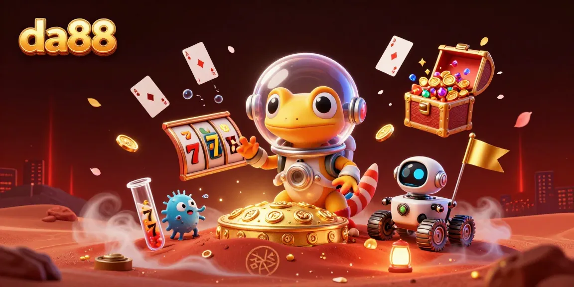 Join the Martian gecko uncovering the exciting da88 golden casino adventure amidst thrilling gaming elements.