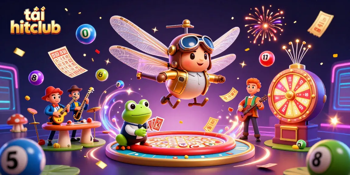Experience thrilling gameplay with tải hitclub as a dragonfly pilot hovers over a vibrant lily pad casino.