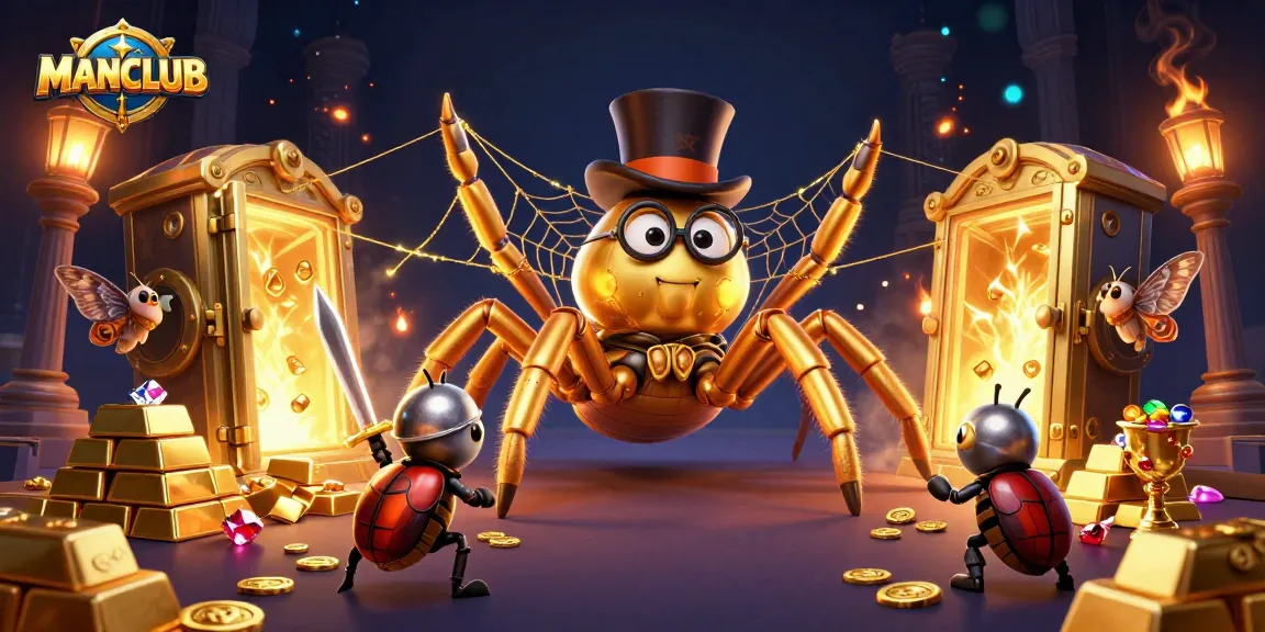 Engage in thrilling gameplay at MANCLUB with a cinematic casino scene featuring gold treasures and adventurous characters.