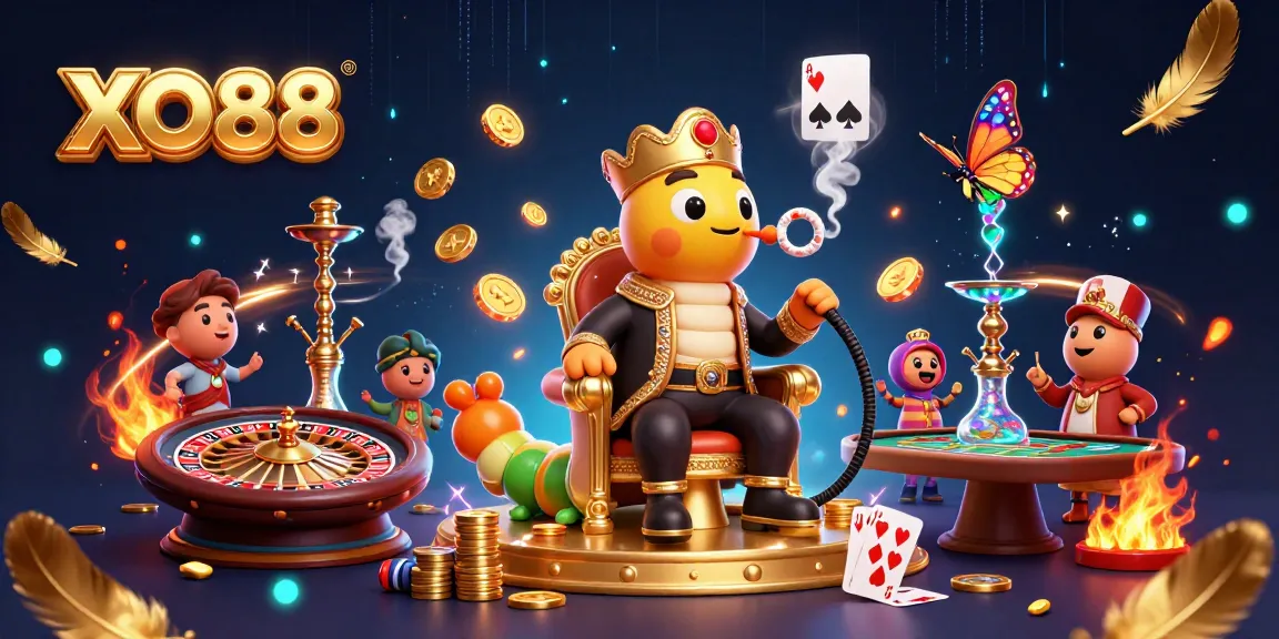 Experience the thrill of XO88 with vibrant casino elements in this dazzling 3D digital artwork.
