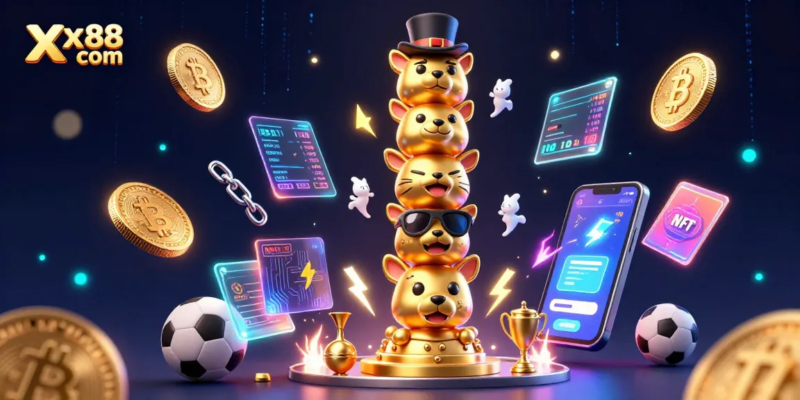 Engage with xx88 com's dynamic sports betting scene featuring animated totem pole and cryptocurrencies.