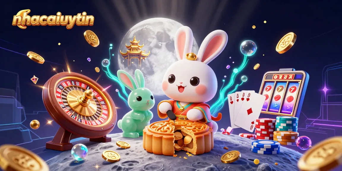Join the excitement of gambling with nhacaiuytin, featuring a cosmic casino scene full of poker chips and gold coins.
