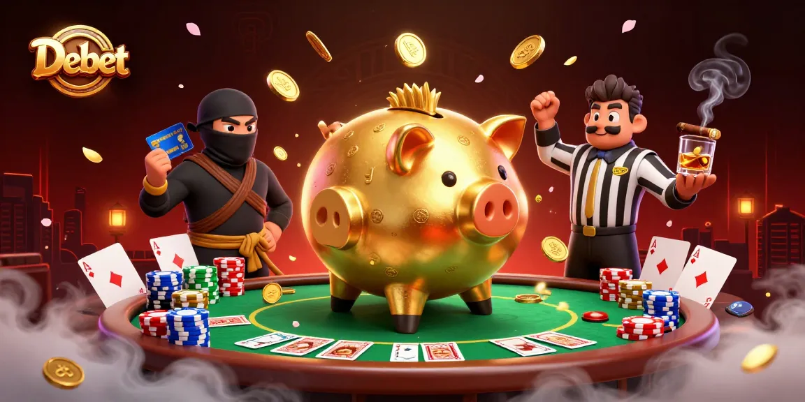 Debet showcases an intense poker showdown with cartoon characters in dynamic gambling action.