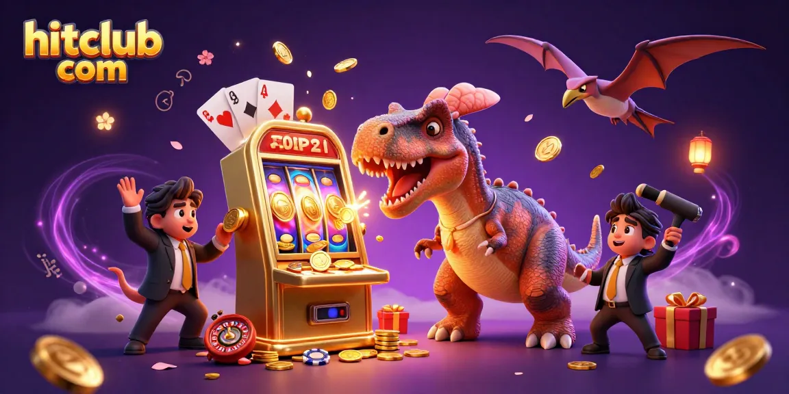Experience the thrill at hitclub com as a pachycephalosaurus wins coins from a slot machine!