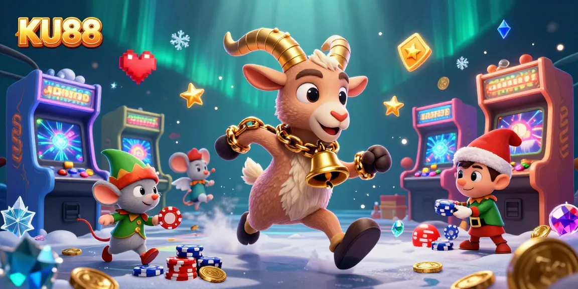 Engage in thrilling gambling action at KU88's festive casino with 3D characters and colorful game elements.