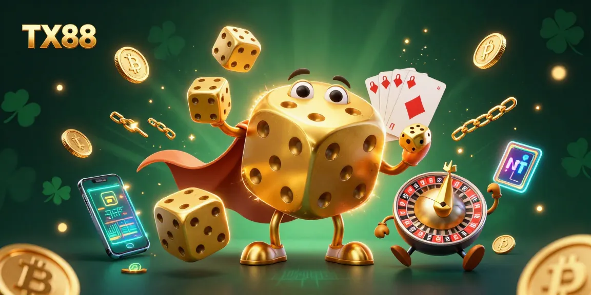 Engage with TX88's 3D comic-style gaming scene filled with lively characters and cryptocurrency elements.