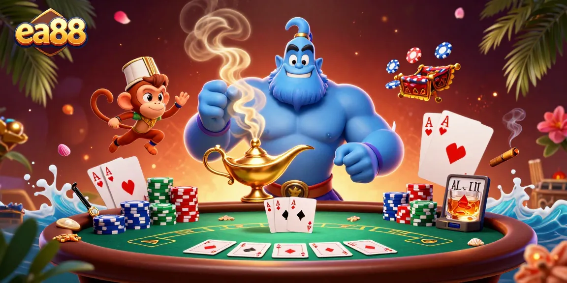 Engage in thrilling casino action with ea88, featuring an exciting scene of poker and rich gameplay elements.