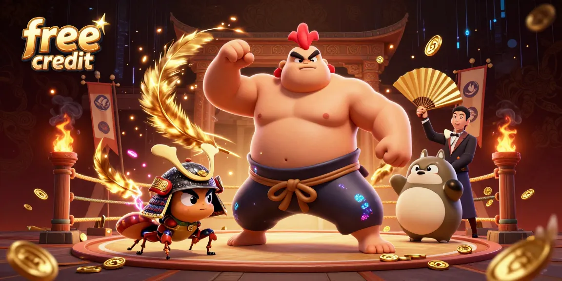 Experience free credit thrills with a vibrant casino scene featuring unique characters and gambling elements.