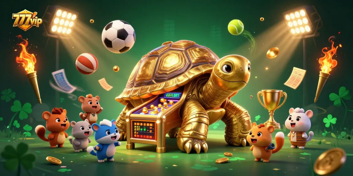 Experience thrilling wins at 777vip as golden tortoise and excited animals join the casino excitement.