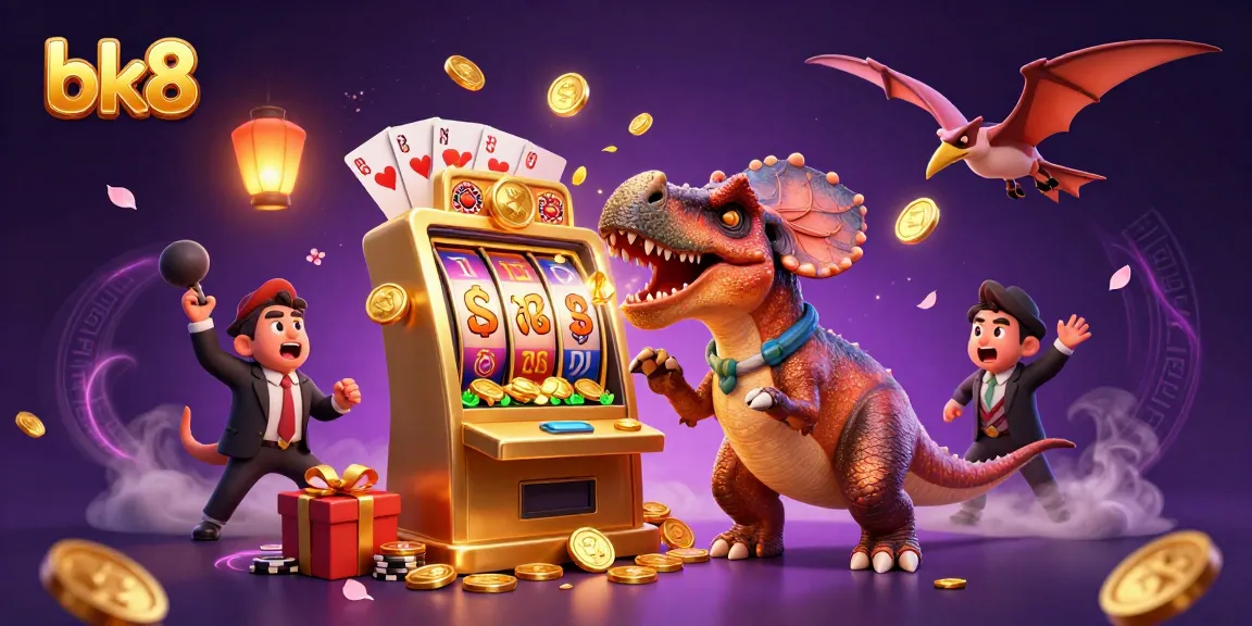 bk8 features a dinosaur-themed casino with Pachycephalosaurus celebrating a jackpot payout.