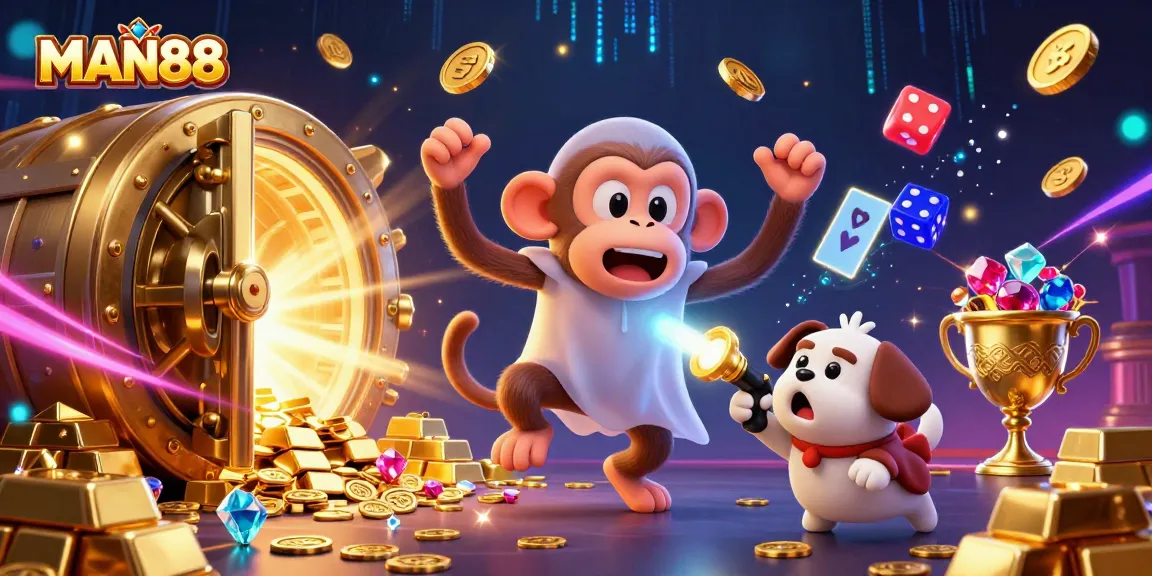 Experience thrilling wins at MAN88 in a vibrant haunted casino scene with golden riches!