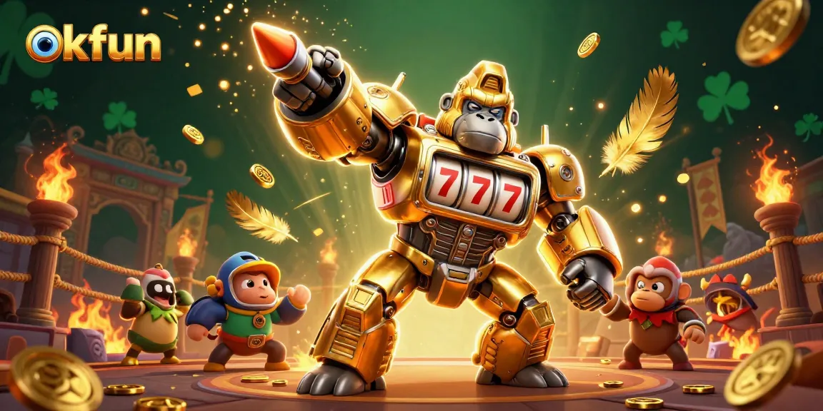 Experience thrilling gaming action at okfun with a vibrant, explosive 3D casino scene.