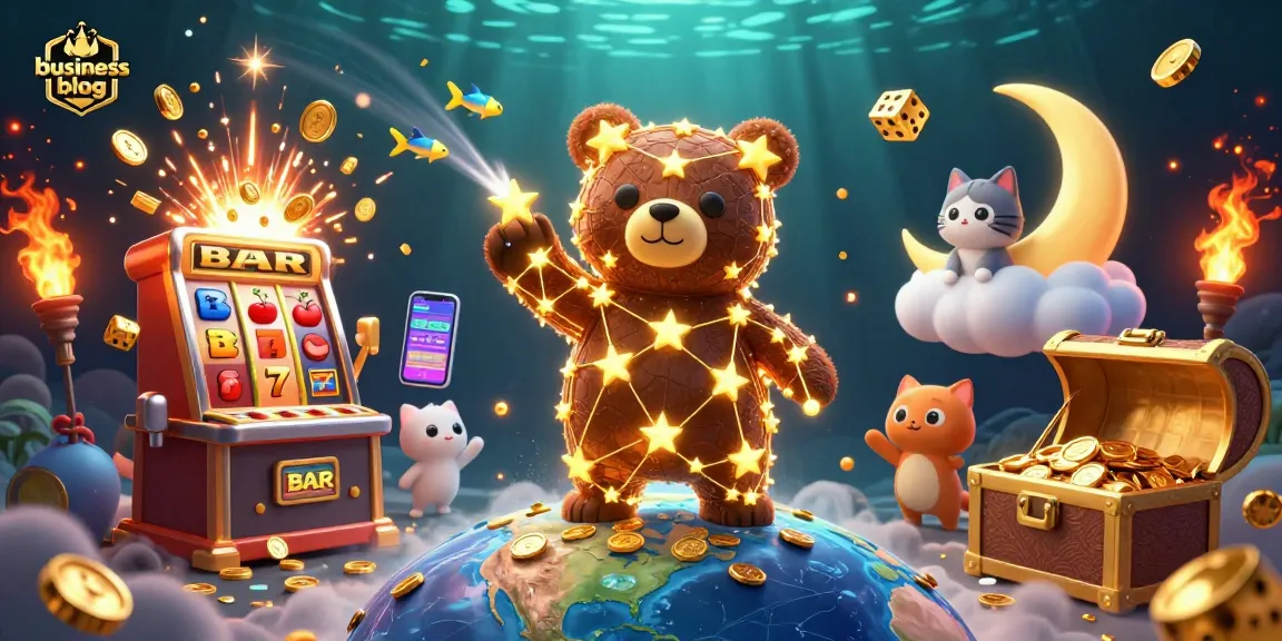 Engaging business blog illustrating a constellation bear scooping coins amidst a dynamic casino scene.