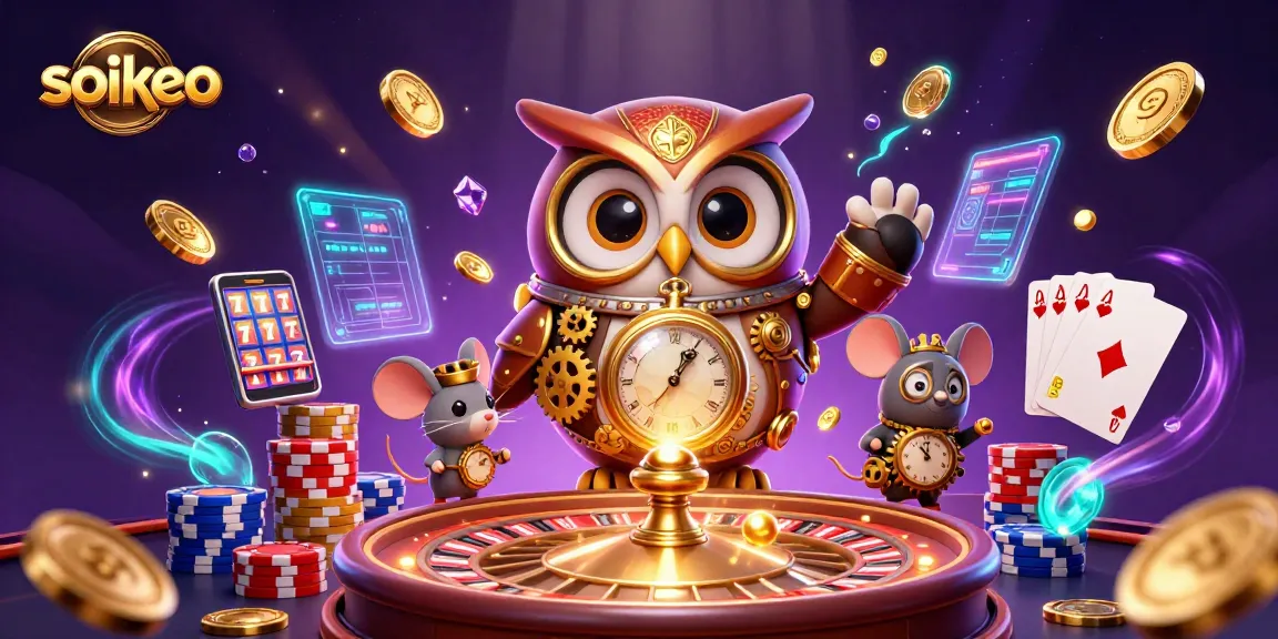 Engage with soikeo's thrilling casino experience, showcasing dynamic gaming elements and vibrant characters.