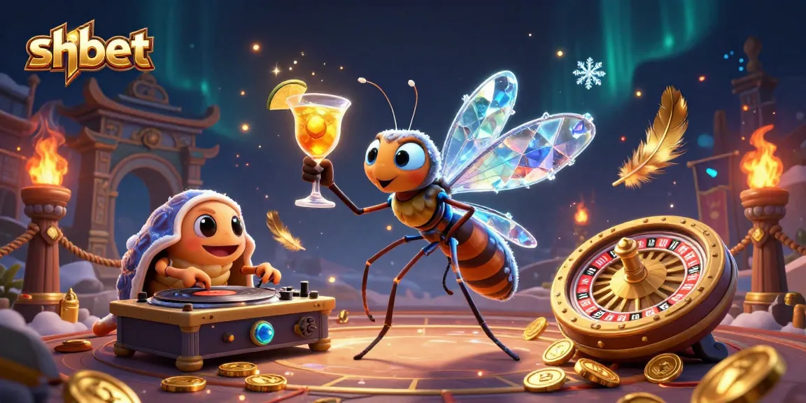 Join shbet in a vibrant casino scene with lively characters and golden elements.