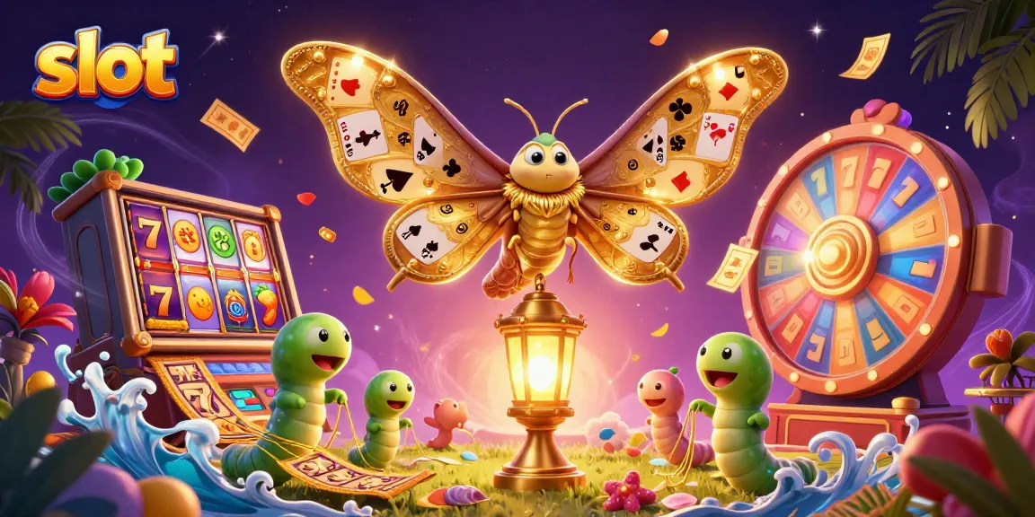 Permainan slot penuh warna dengan ratu ngengat dan elemen kasino yang menarik.